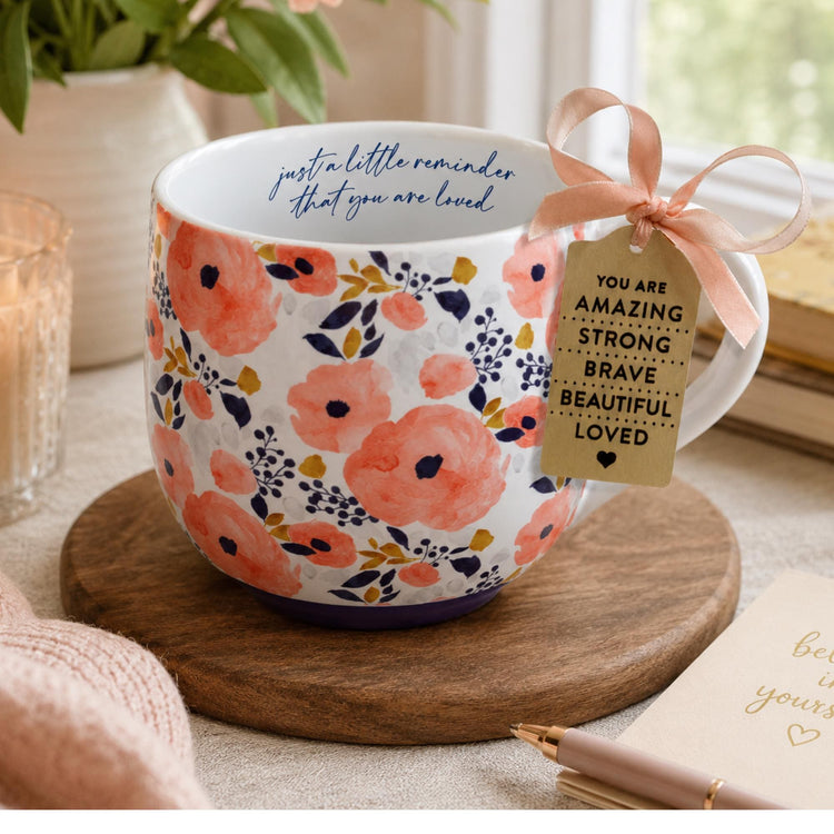 Floral Ceramic Mug, Inspirational Faith Message, Boho Coffee Cup (18 Oz)