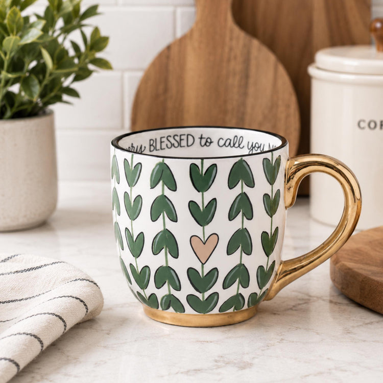 Floral Ceramic Mug, Inspirational Faith Message, Boho Coffee Cup (18 Oz)