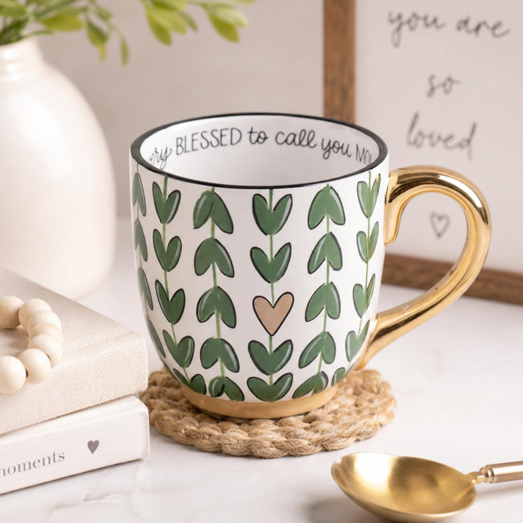 Floral Ceramic Mug, Inspirational Faith Message, Boho Coffee Cup (18 Oz)