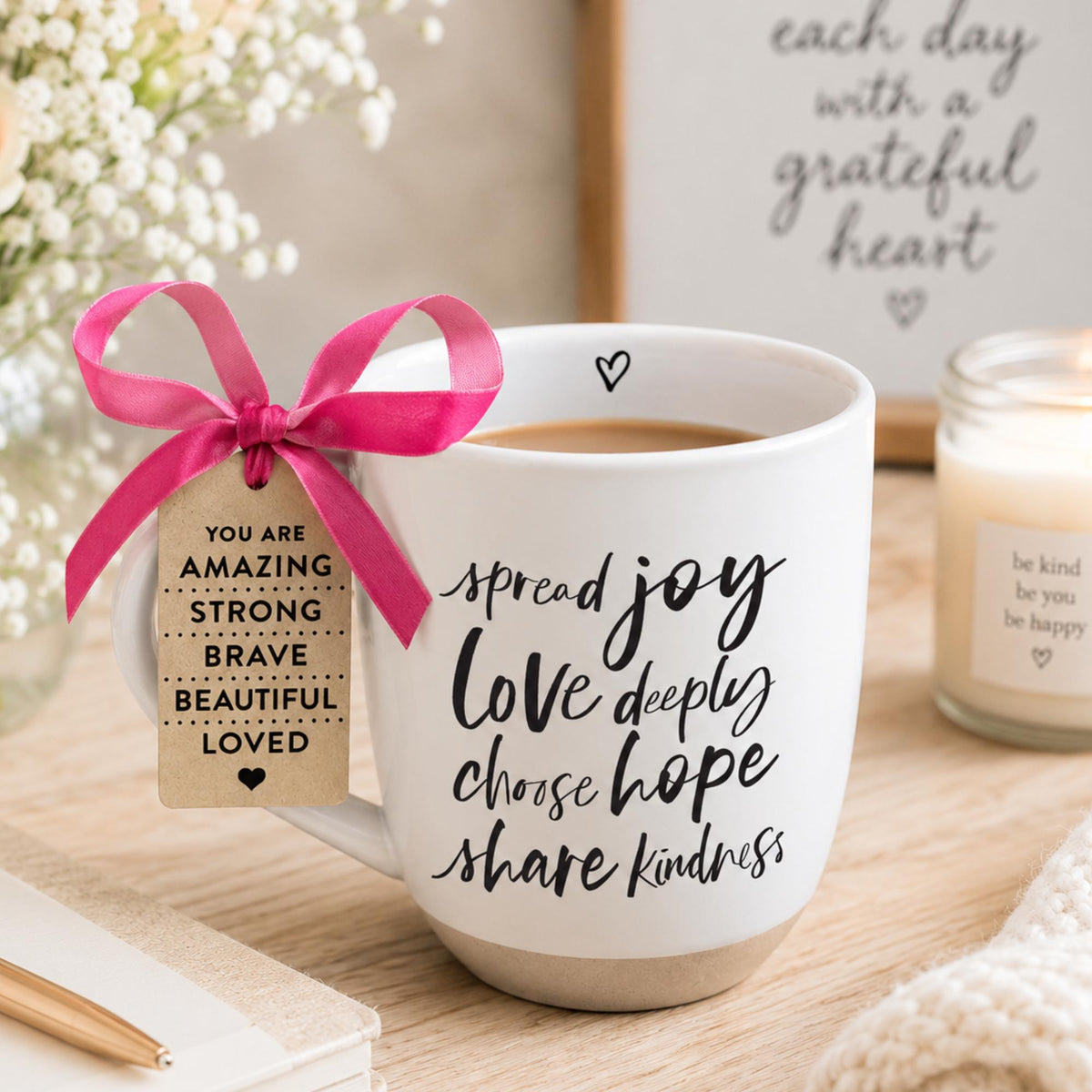 Inspirational Ceramic Mug | Spread Joy, Love Deeply, Choose Hope, Share Kindness