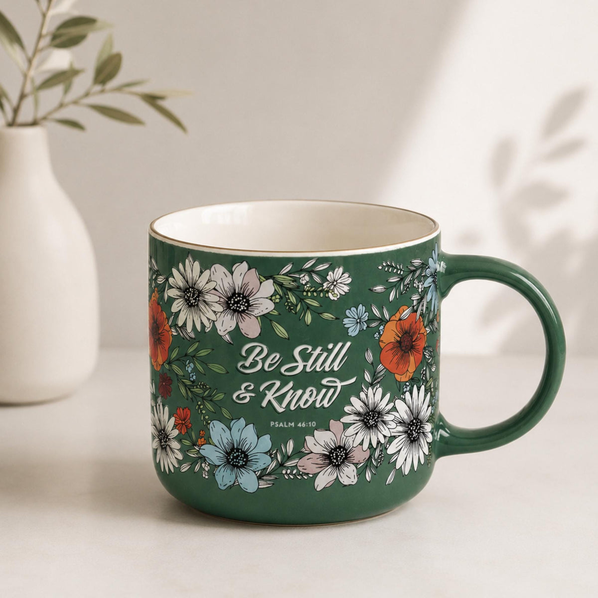 Floral Bible Verse Mug | Psalm 46:10 Christian Coffee Mug, Faith Gift