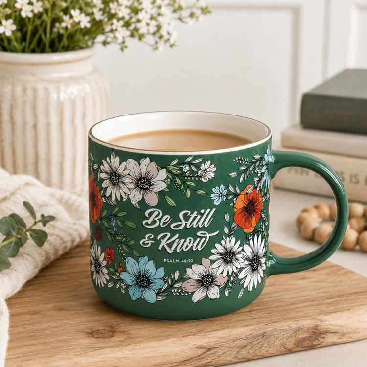 Floral Bible Verse Mug | Psalm 46:10 Christian Coffee Mug, Faith Gift
