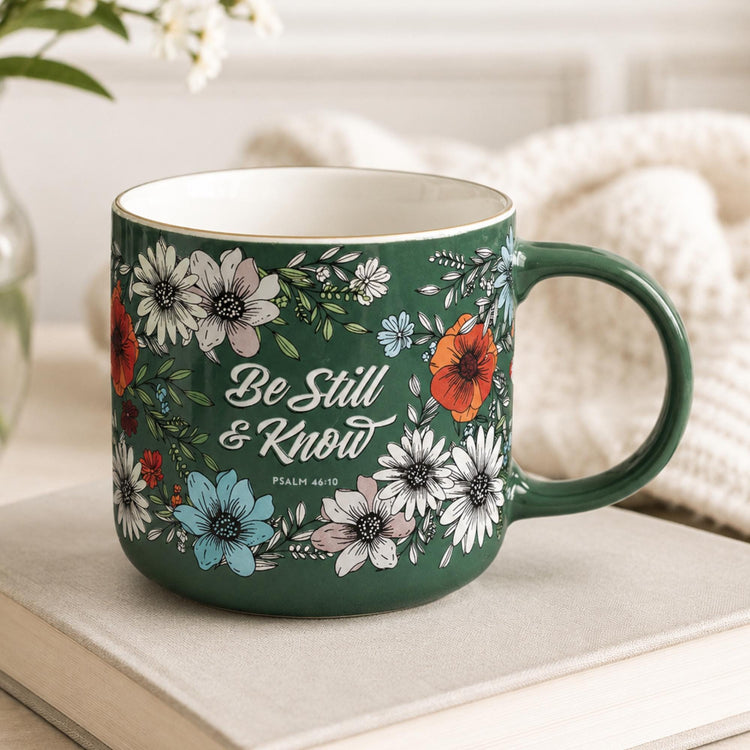 Floral Bible Verse Mug | Psalm 46:10 Christian Coffee Mug, Faith Gift