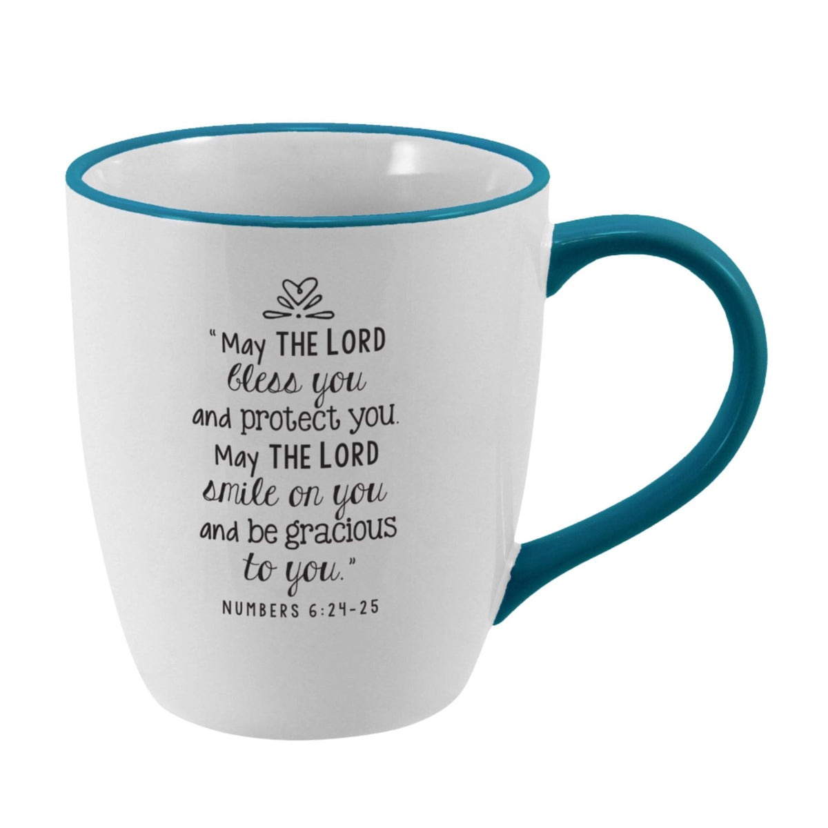 Christian Mug, Numbers 6:24-25 Bible Verse, Teal Rim Ceramic Cup