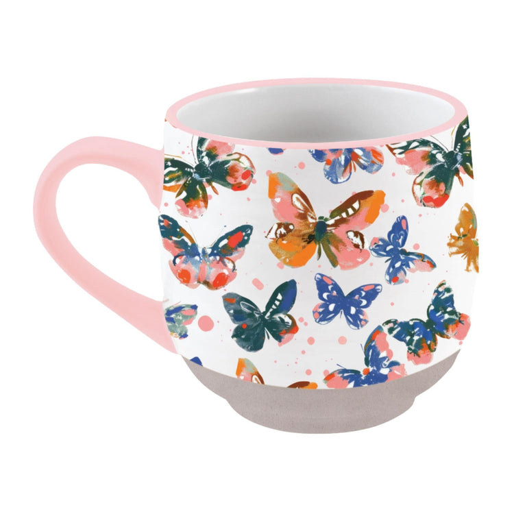 Watercolor Butterfly Ceramic Mug, Pink Floral Coffee Cup, Gift for Women