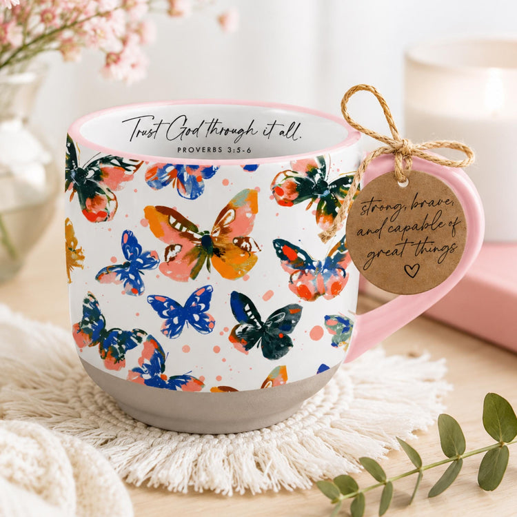 Watercolor Butterfly Ceramic Mug, Pink Floral Coffee Cup, Gift for Women