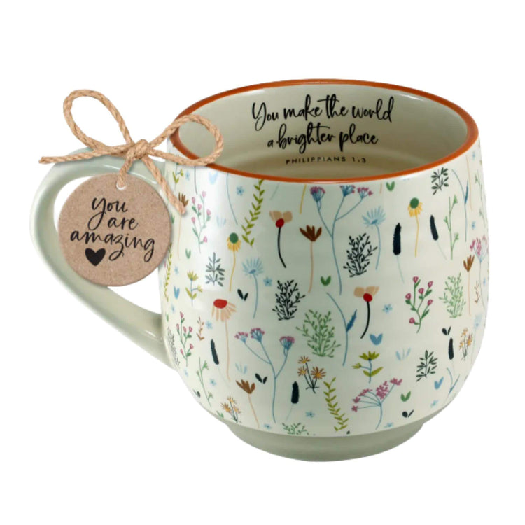 Floral Ceramic Christian Mug, Inspirational Faith Message, Boho Coffee Cup (18 Oz), Floral Wildflower