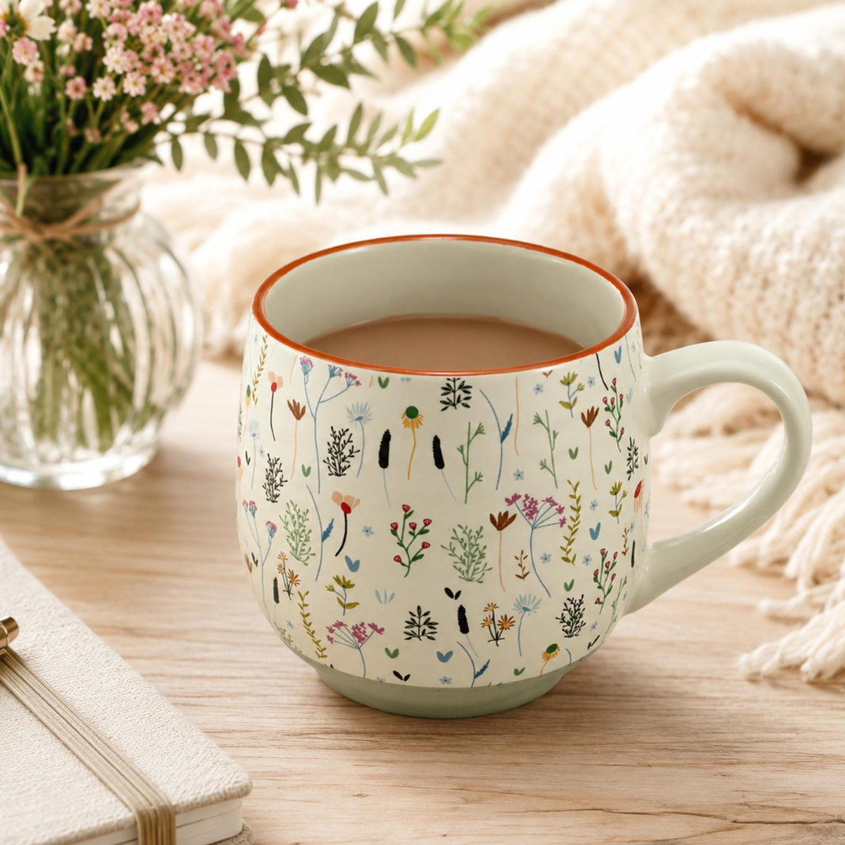 Floral Ceramic Christian Mug, Inspirational Faith Message, Boho Coffee Cup (18 Oz), Floral Wildflower