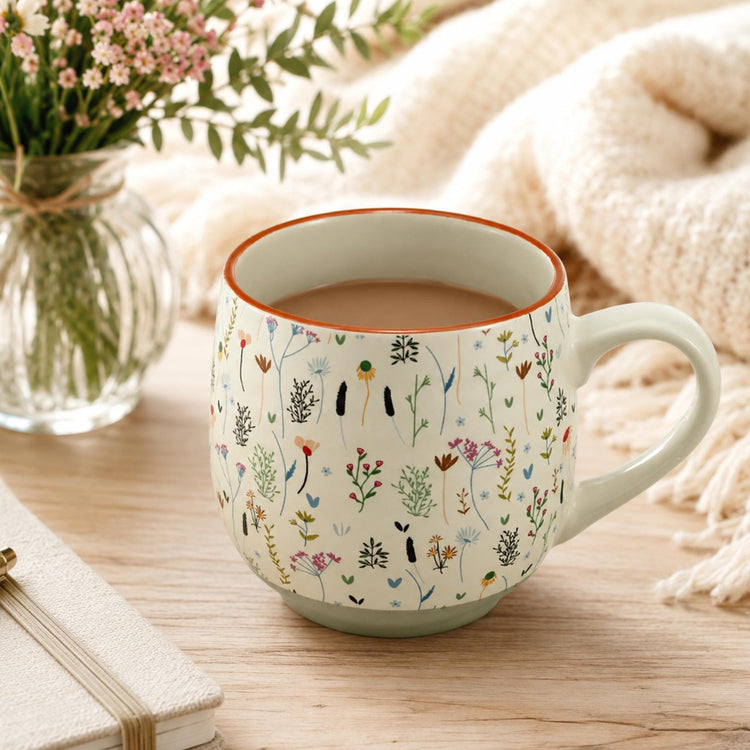 Floral Ceramic Christian Mug, Inspirational Faith Message, Boho Coffee Cup (18 Oz), Floral Wildflower