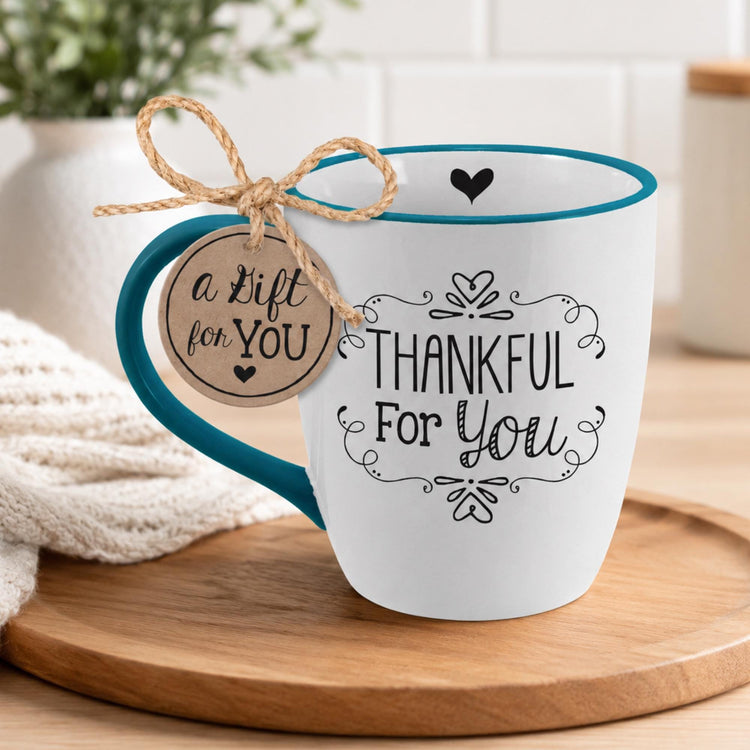 Christian Mug, Numbers 6:24-25 Bible Verse, Teal Rim Ceramic Cup