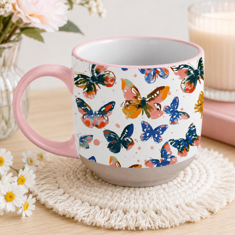 Watercolor Butterfly Ceramic Mug, Pink Floral Coffee Cup, Gift for Women