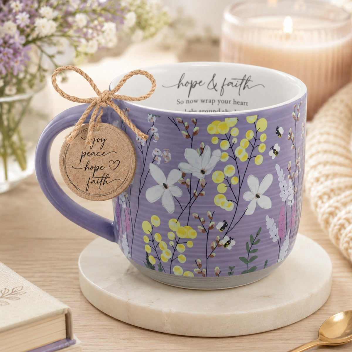 Floral Ceramic Christian Mug, Inspirational Faith Message, Boho Coffee Cup (18 Oz)
