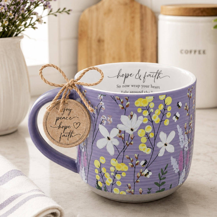 Floral Ceramic Christian Mug, Inspirational Faith Message, Boho Coffee Cup (18 Oz)