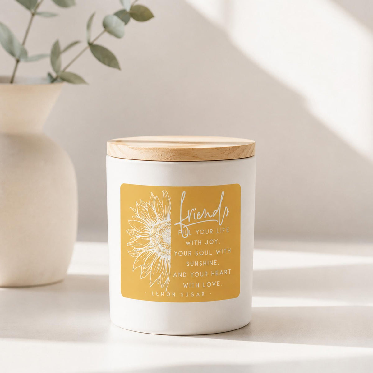 Soy Candle, Lemon Sugar Scent, Friends Fill Your Life Quote, Encouragement Gift