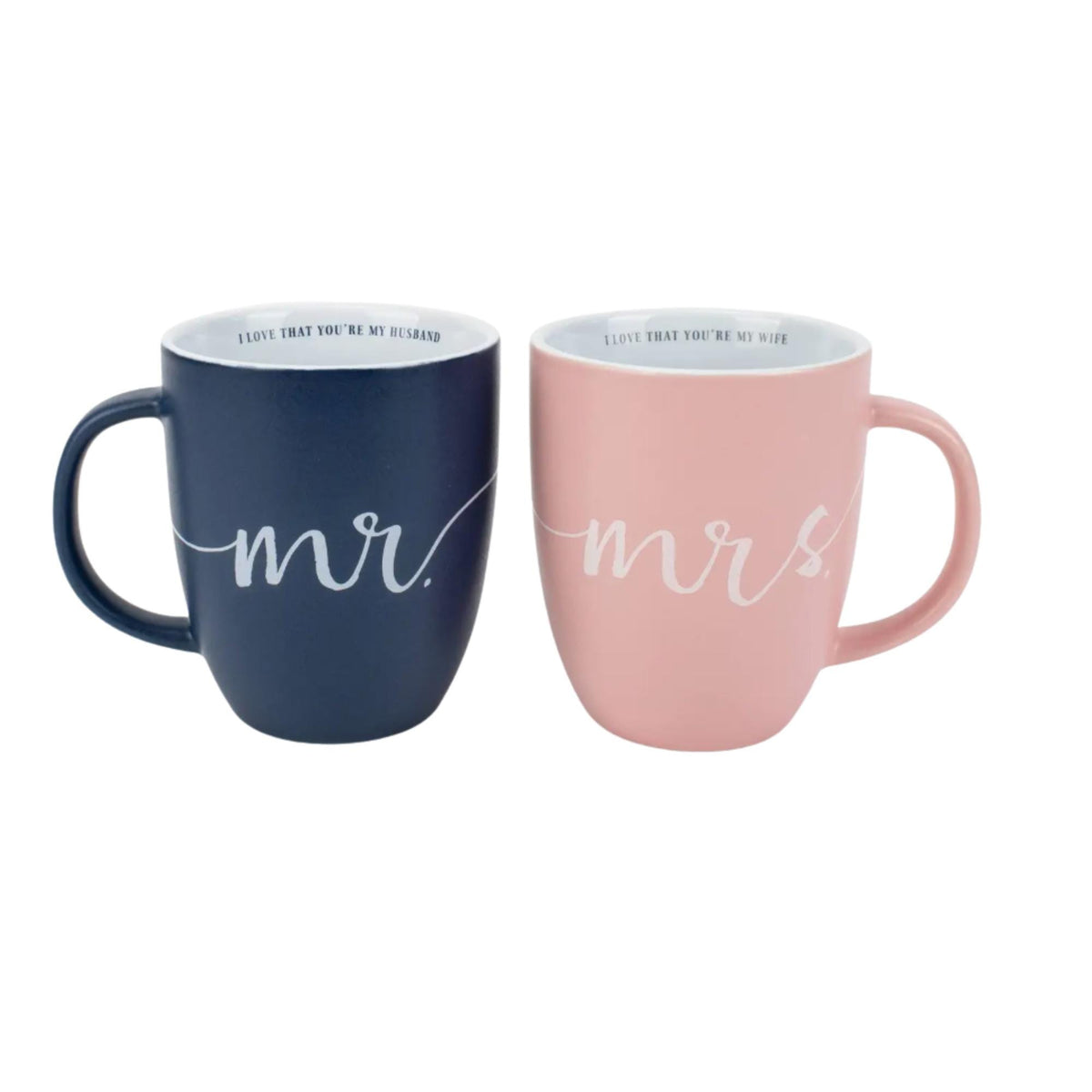 Mr and Mrs Coffee Mugs, Navy Blush Pink Couple Gift