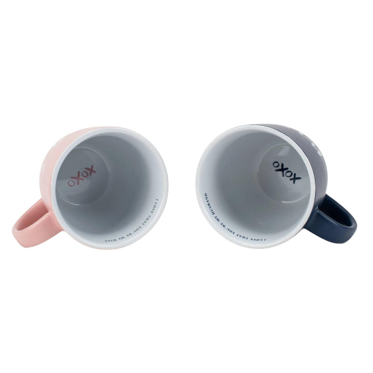 Mr and Mrs Coffee Mugs, Navy Blush Pink Couple Gift