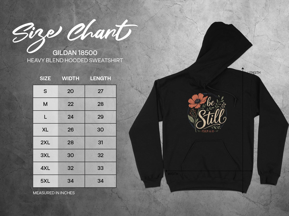 Gildan 18500 sweatshirt size chart with measurements in inches.