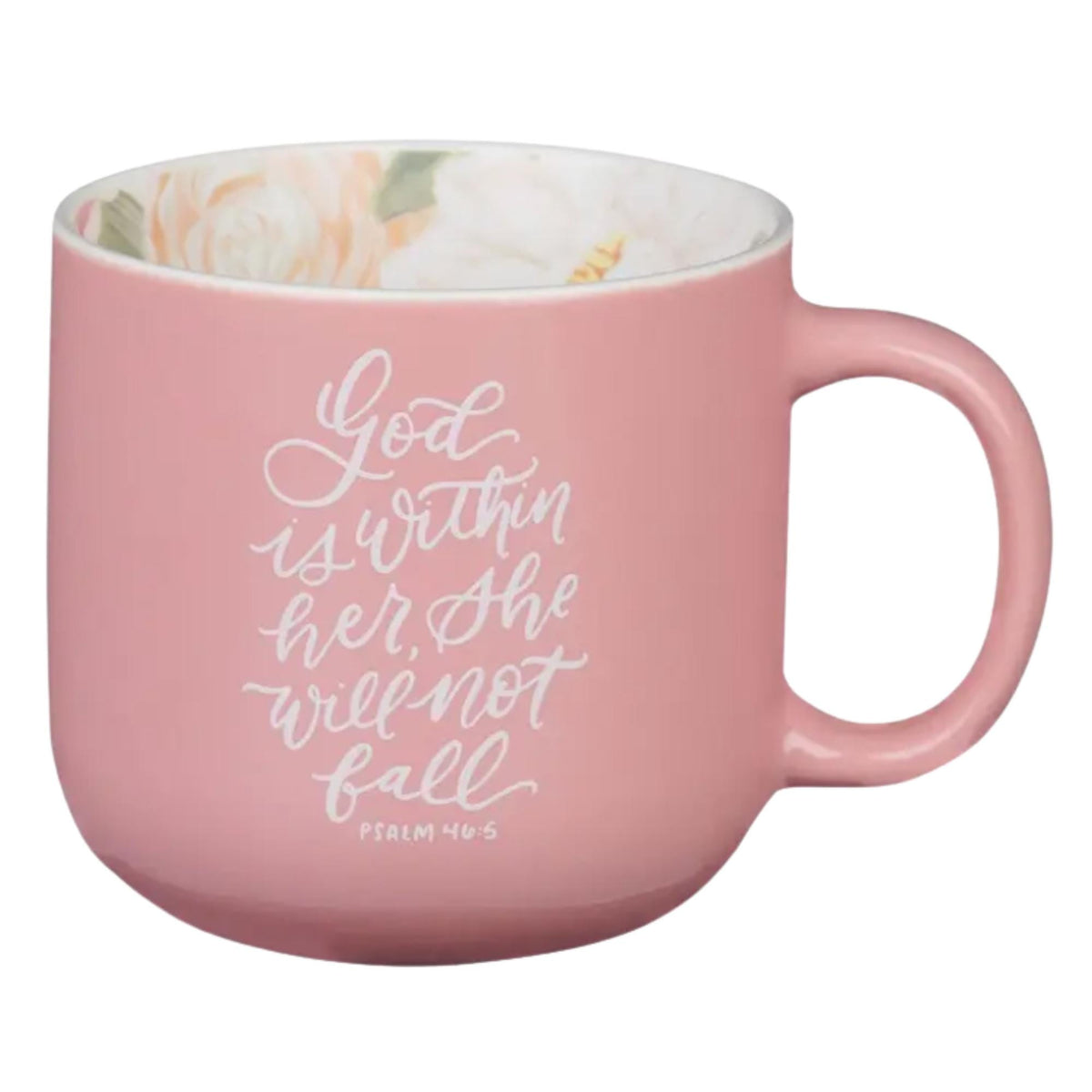 Pink Floral Christian Mug, Psalm 46:5 Scripture, Faith Gift for Women