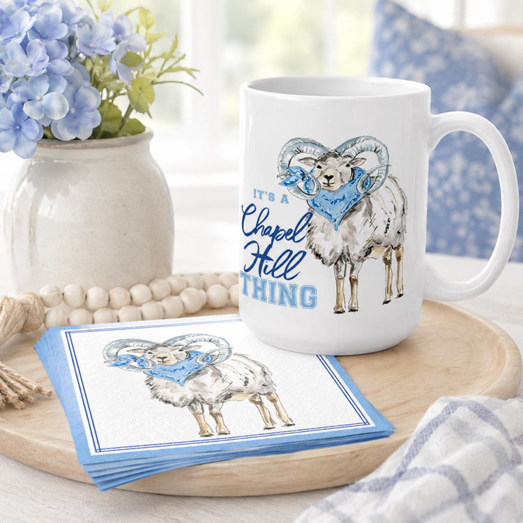Chapel Hill Ram Mug & Napkin Set, Watercolor Carolina Gift
