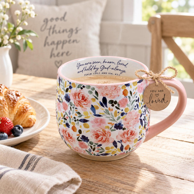 Floral Christian Mug, You Are Loved Gift, Psalm 139 Message (18oz)