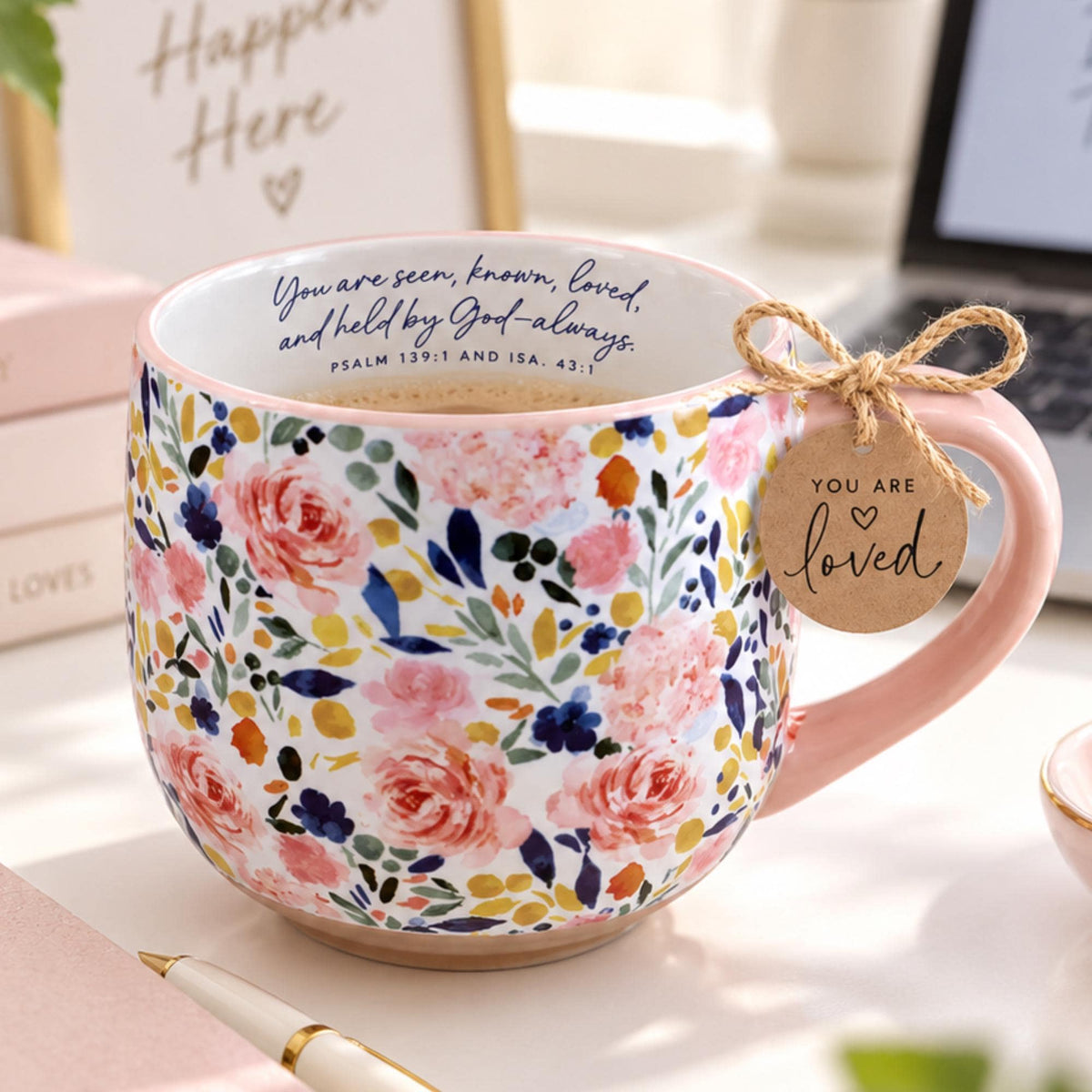 Floral Christian Mug, You Are Loved Gift, Psalm 139 Message (18oz)