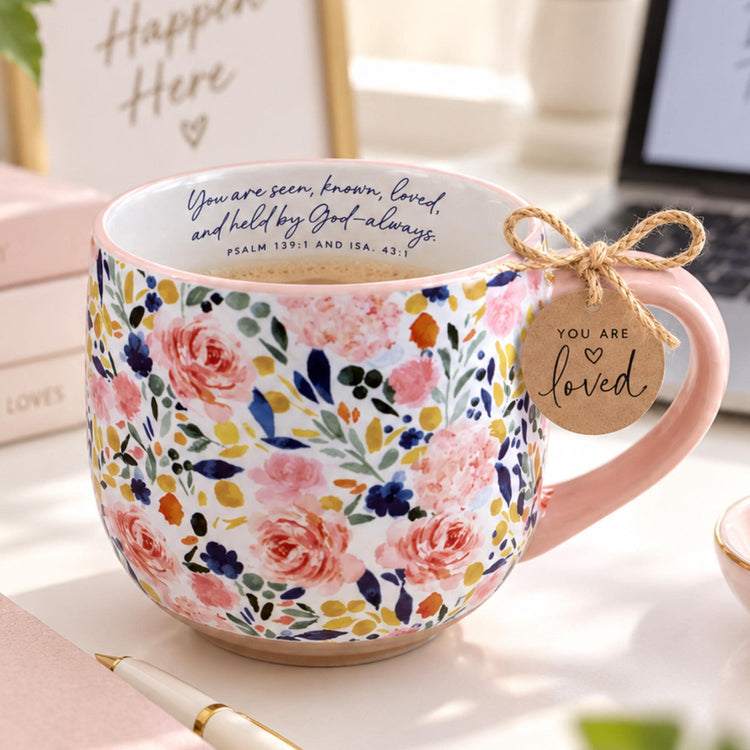 Floral Christian Mug, You Are Loved Gift, Psalm 139 Message (18oz)