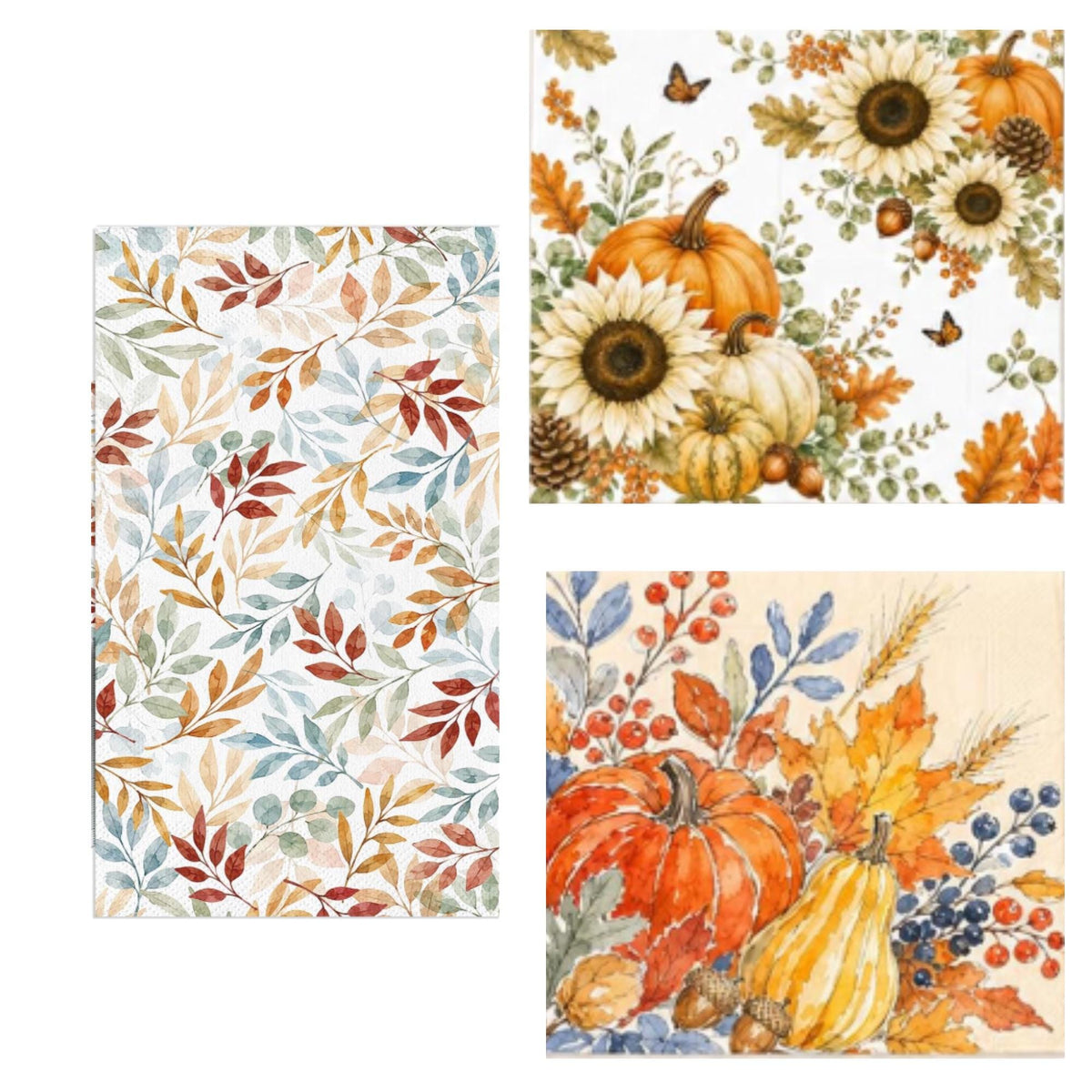 Fall Decorative Paper Napkins for Decoupage, Mixed Media Crafts (Set of 13)