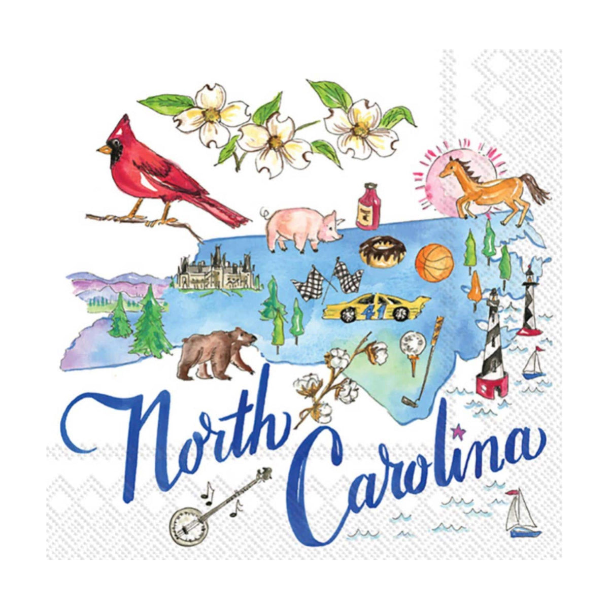 North Carolina Mug & Napkin Set, Illustrated State Design, Southern Gift