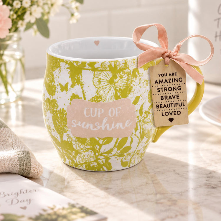 Floral Ceramic Mug, Inspirational Message, Boho Coffee Cup, Cup of Sunshine