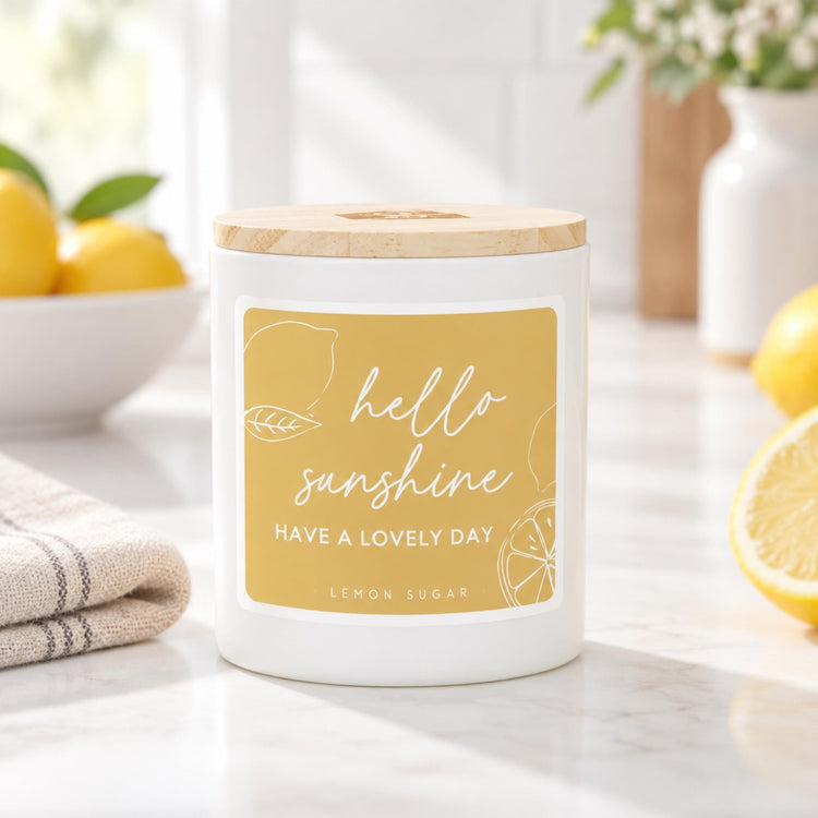 Hello Sunshine Lemon Sugar Candle | Citrus Scent, Uplifting Gift (Soy Wax)