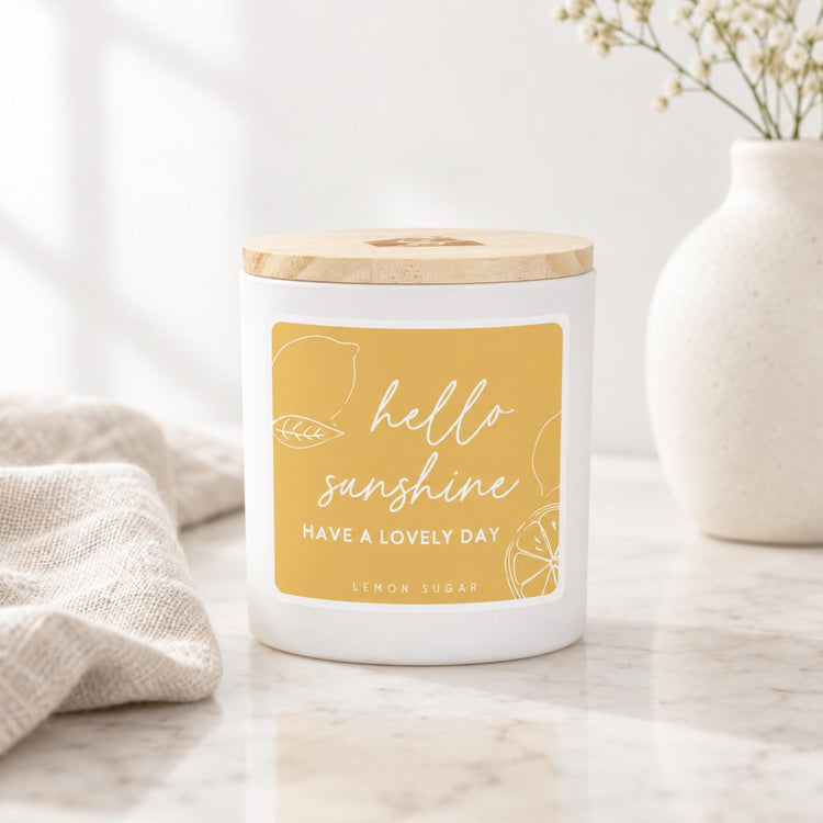 Hello Sunshine Lemon Sugar Candle | Citrus Scent, Uplifting Gift (Soy Wax)