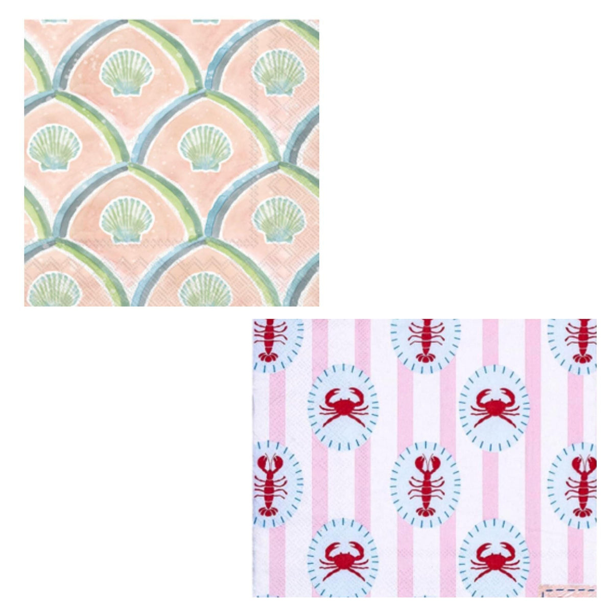 Coastal Decoupage Napkin Set, Beach Paper Napkins, Crab, Lobster, Fish, Starfish (Set of 15)