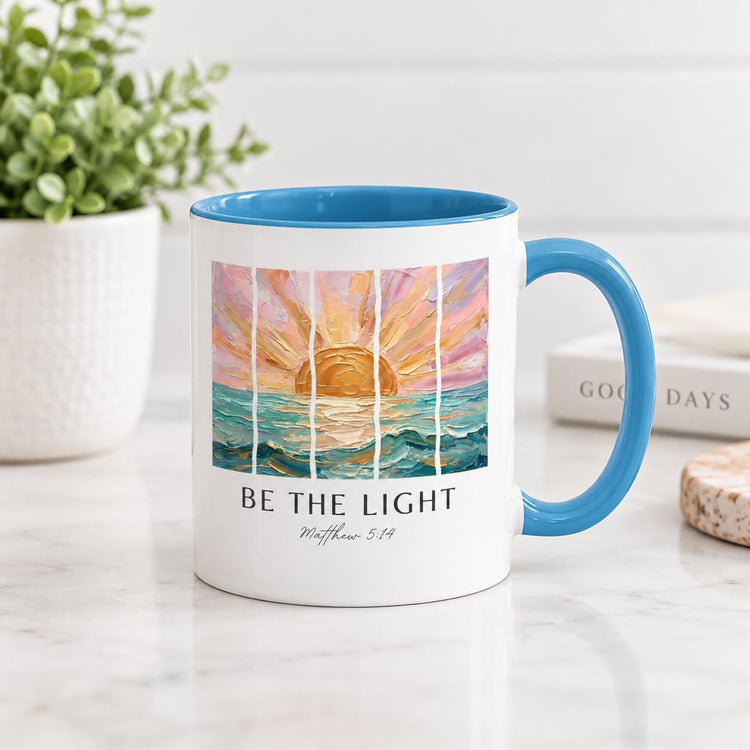Be The Light Sunrise Ocean Painting Mug, Inspirational Coffee Cup