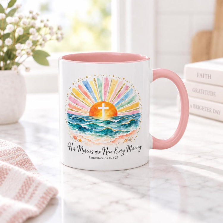 Sunrise Cross Over Ocean mug | Religious Scripture Coffee Mug