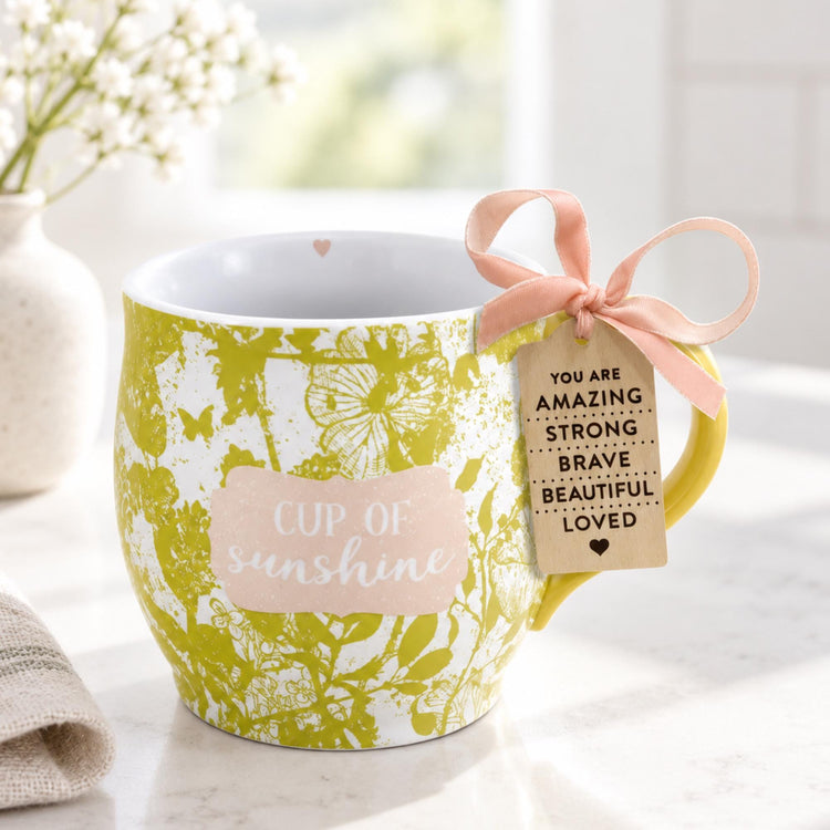 Floral Ceramic Mug, Inspirational Message, Boho Coffee Cup, Cup of Sunshine
