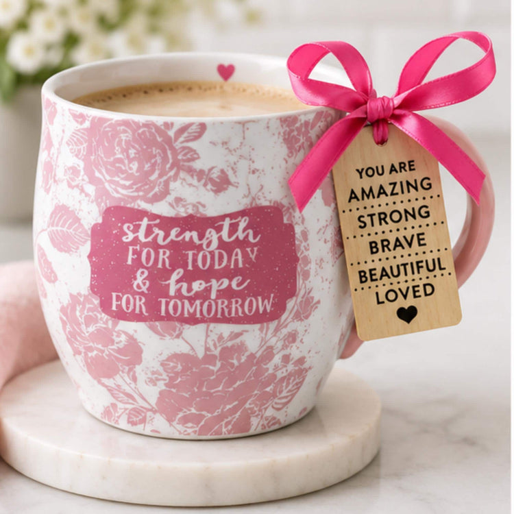 Floral Mug, Strength for Today Hope for Tomorrow, Inspirational Christian Coffee Cup