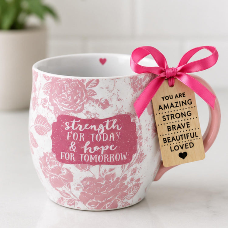 Floral Mug, Strength for Today Hope for Tomorrow, Inspirational Christian Coffee Cup