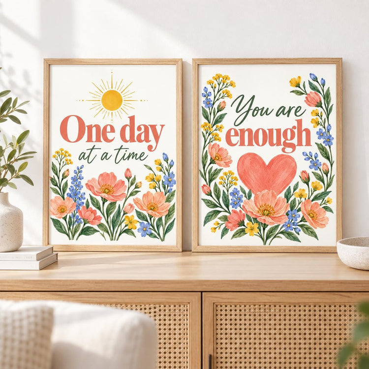 Mental Health Wall Art Set, Floral Encouragement Prints (Digital Download)
