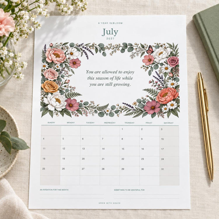2027 Floral Wall Calendar Printable, 12 Month Digital Download PDF, Boho Flower Wall Art