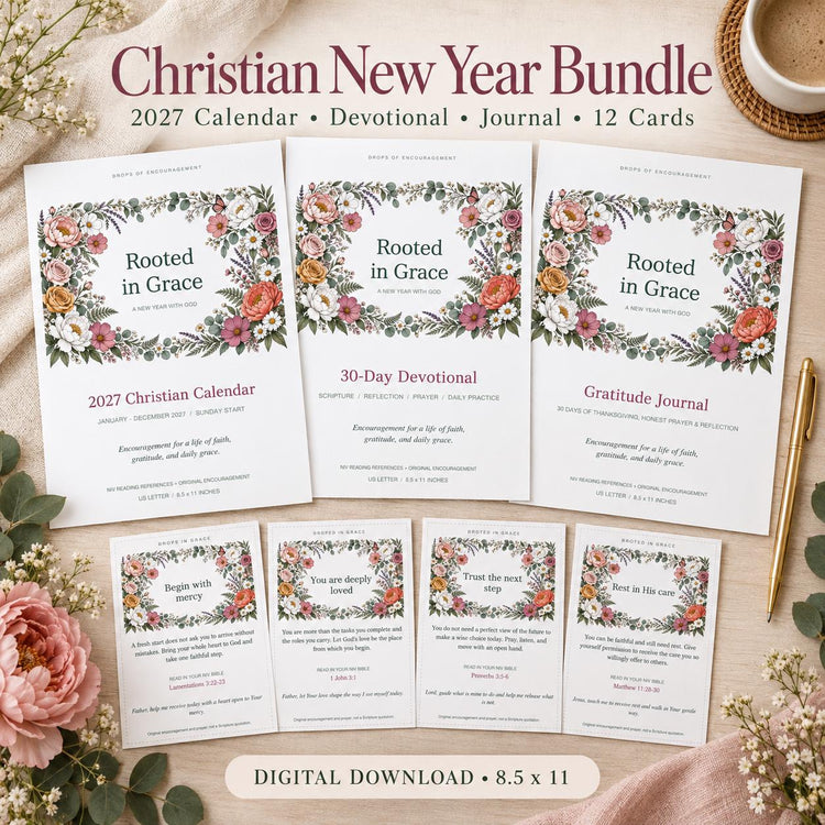 Rooted in Grace 2027 Christian Bundle: Calendar, Devotional, Journal, Cards (Digital Download)