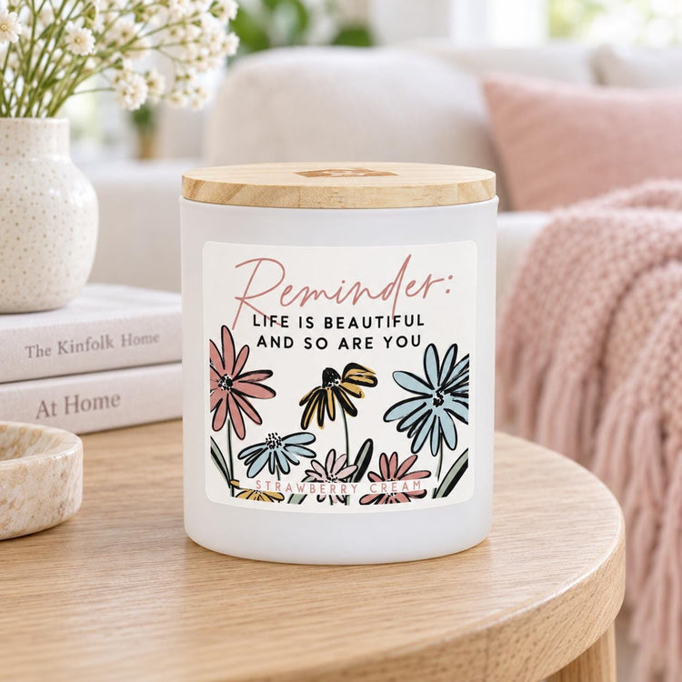 Strawberry Cream Floral Candle, Wooden Lid, Encouragement Gift