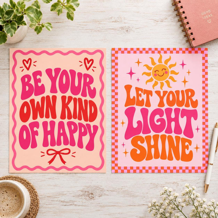Preppy Affirmation Poster Set of 12, Colorful Motivational Wall Art, 8.5x11 Printable Digital Download