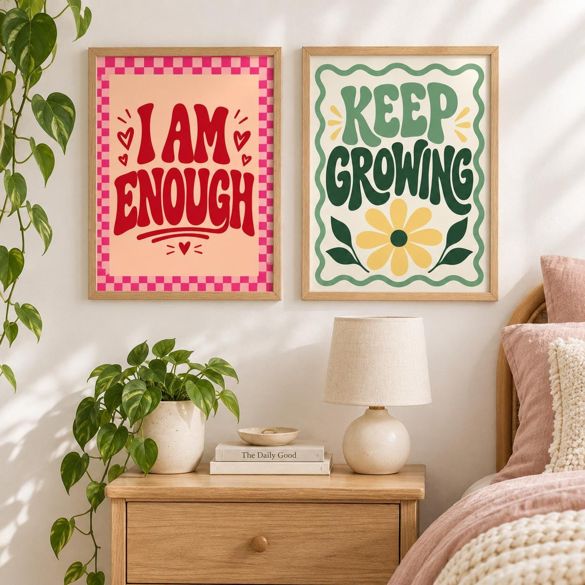 Preppy Affirmation Poster Set of 12, Colorful Motivational Wall Art, 8.5x11 Printable Digital Download