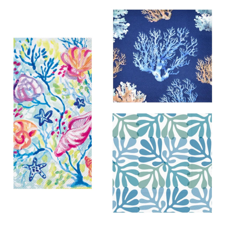 Coastal Decoupage Napkin Set, Beach Paper Napkins, Crab, Lobster, Fish, Starfish (Set of 15)