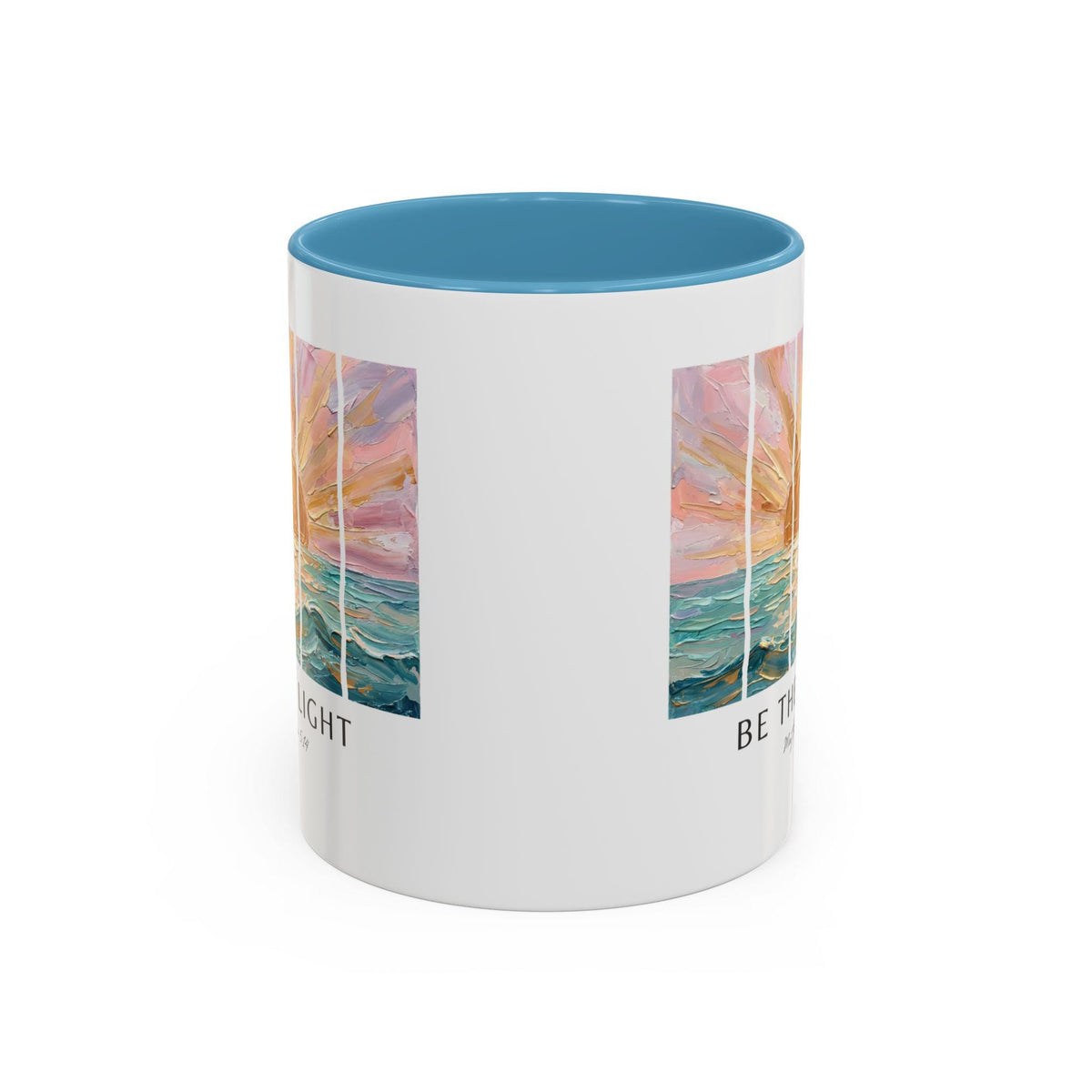 Be The Light Sunrise Ocean Painting Mug, Inspirational Coffee Cup