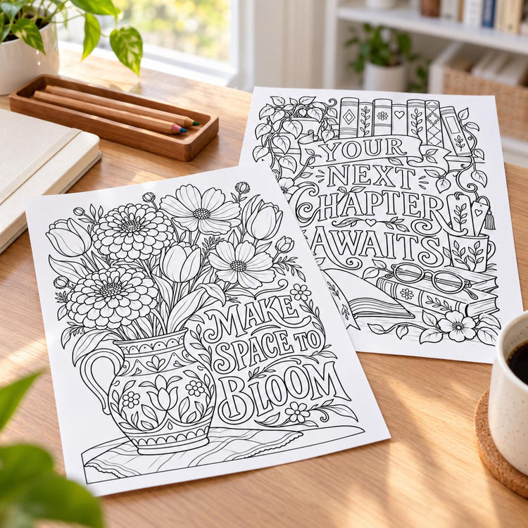 Motivational Coloring Pages for Adults, 24 Floral Doodle Designs, Printable PDF, Instant Download
