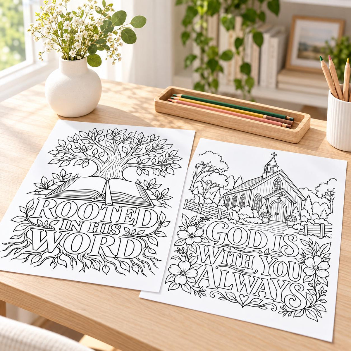 24 Christian Coloring Pages for Adults, Faith & Encouragement Printable PDF, 8.5 x 11 Digital Download