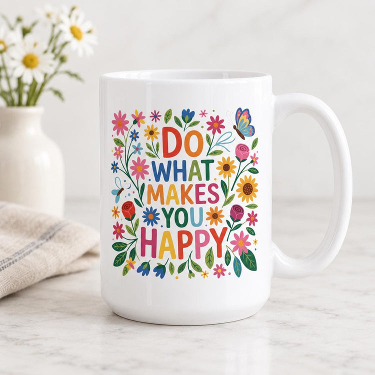Floral Heart Typography Mug | Garden Cheer, Uplifting Message Ceramic Cup