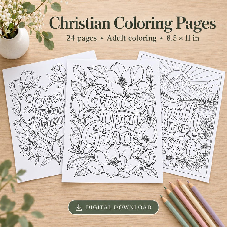Christian Coloring Pages for Adults, Faith Inspired Floral and Cross Designs, Printable PDF Coloring Book