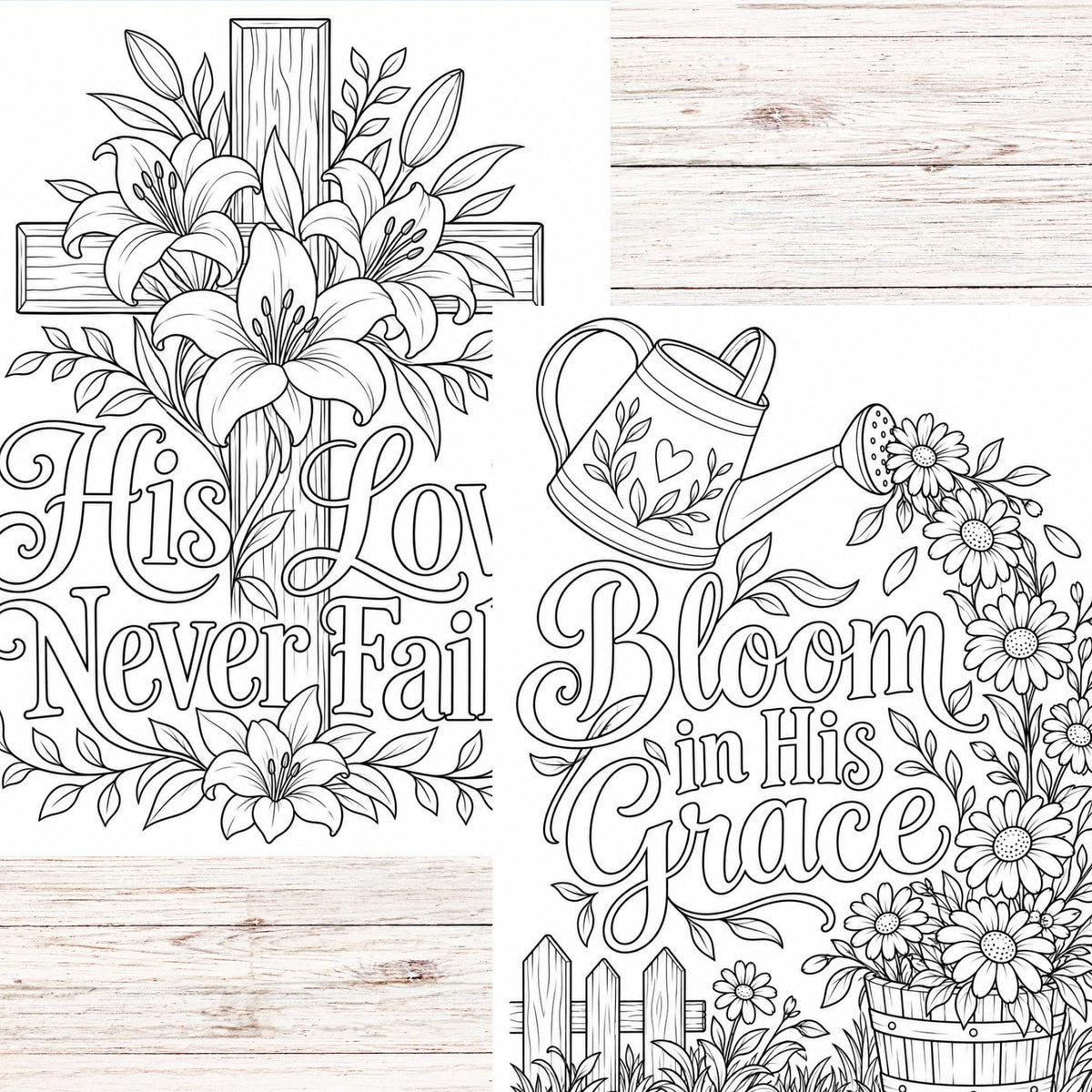 Christian Coloring Pages for Adults, Faith Inspired Floral and Cross Designs, Printable PDF Coloring Book